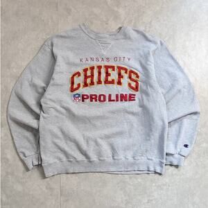 90s Vintage Kansas City Chiefs Pro Line Champion Embroidered Grey Crewneck -XL